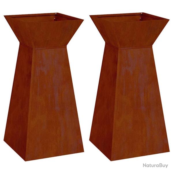 Lot de 2 jardini�res piliers design contemporain ext�rieur 35 x 35 x 73 cm en mat�riaux argent 02_0