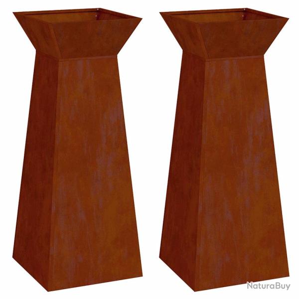 Lot de 2 jardini�res � pilier modernes ext�rieur 40 x 40 x 100 cm en acier patin� argent 02_0052423
