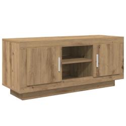 Meuble TV rectangulaire rustique avec &eacute;tag&egrave;res 102 x 35 x 45 cm en bois d'ing&eacute;nierie ch&ecirc;ne artisana