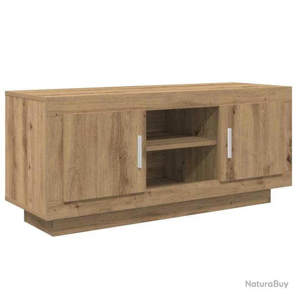 Meuble TV rectangulaire rustique avec �tag�res 102 x 35 x 45 cm en bois d'ing�nierie ch�ne artisana