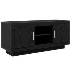 Meuble TV rectangulaire rustique 102 x 35 x 45 cm avec &eacute;tag&egrave;res et portes en bois d'ing&eacute;nierie noir