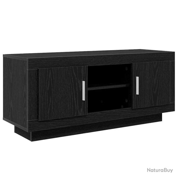 Meuble TV rectangulaire rustique 102 x 35 x 45 cm avec �tag�res et portes en bois d'ing�nierie noir