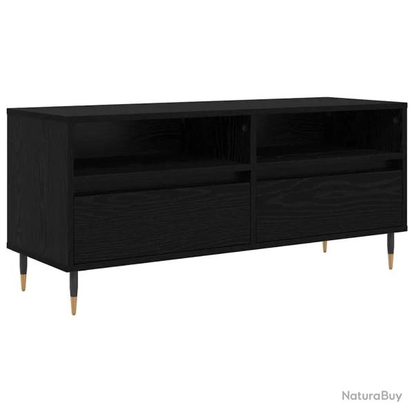 Meuble TV contemporain avec tiroir et �tag�res 100 x 34,5 x 44,5 cm en bois d'ing�nierie ch�ne noir