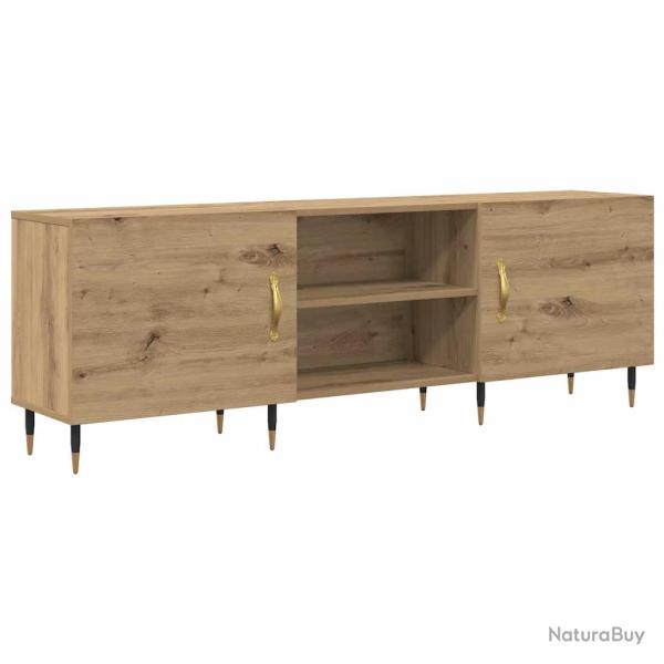 Meuble TV rectangulaire moderne rangement �l�gant 150 x 30 x 50 cm en bois d'ing�nierie ch�ne artis