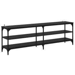 Meuble TV rustique polyvalent avec 3 &eacute;tag&egrave;res 160 x 30 x 50 cm en bois d'ing&eacute;nierie ch&ecirc;ne noir 02_0