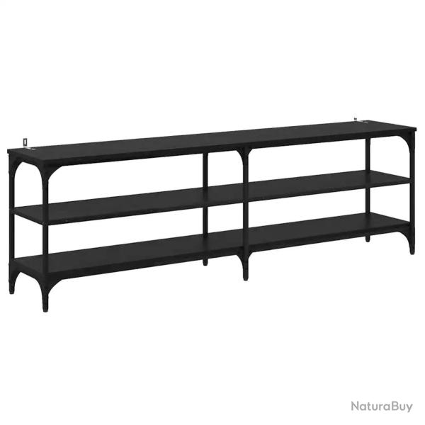 Meuble TV rustique polyvalent avec 3 �tag�res 160 x 30 x 50 cm en bois d'ing�nierie ch�ne noir 02_0