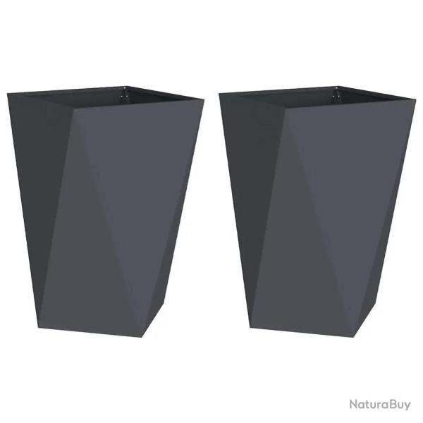 Lot de 2 jardini�res modernes 50 x 50 x 75 cm design ext�rieur pratique en acier anthracite 02_0053