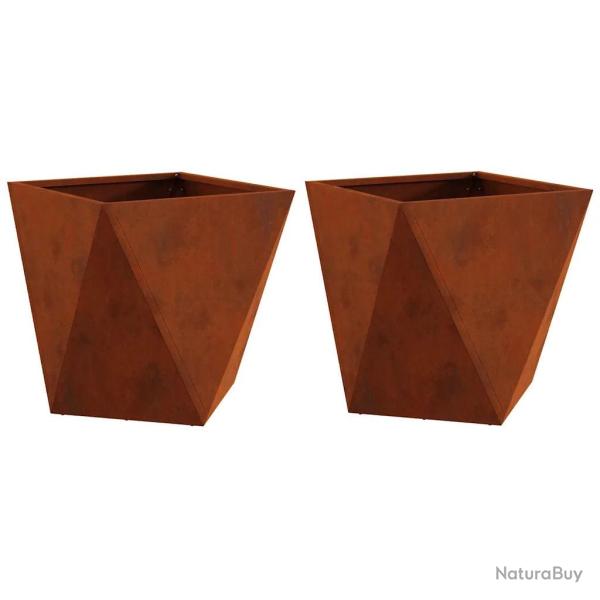 Lot de 2 jardini�res design moderne ext�rieures 50 x 50 x 50 cm en acier rouill� 02_0053089