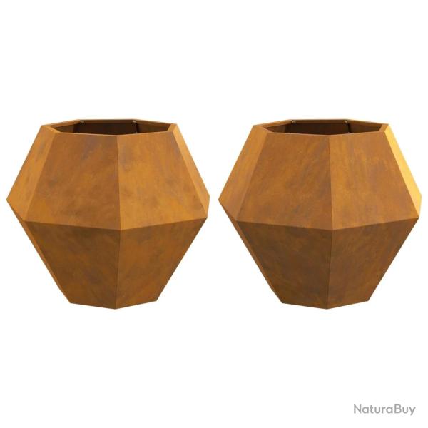 Lot de 2 jardini�res rectangulaires adaptables ext�rieur 75 x 75 x 60 cm en acier rouill� 02_0053117