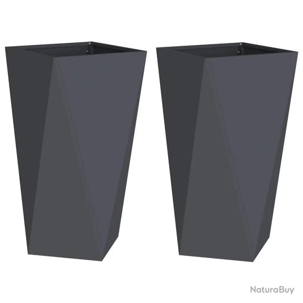Lot de 2 jardini�res modernes pour ext�rieur 40 x 40 x 75 cm avec base stable en acier anthracite 0