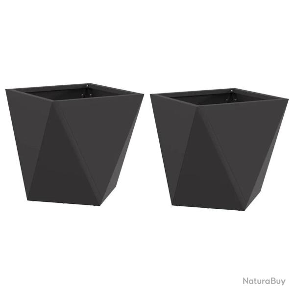 Lot de 2 jardini�res modernes 30 x 30 x 30 cm id�ales pour ext�rieur d�coratif en acier noir 02_005