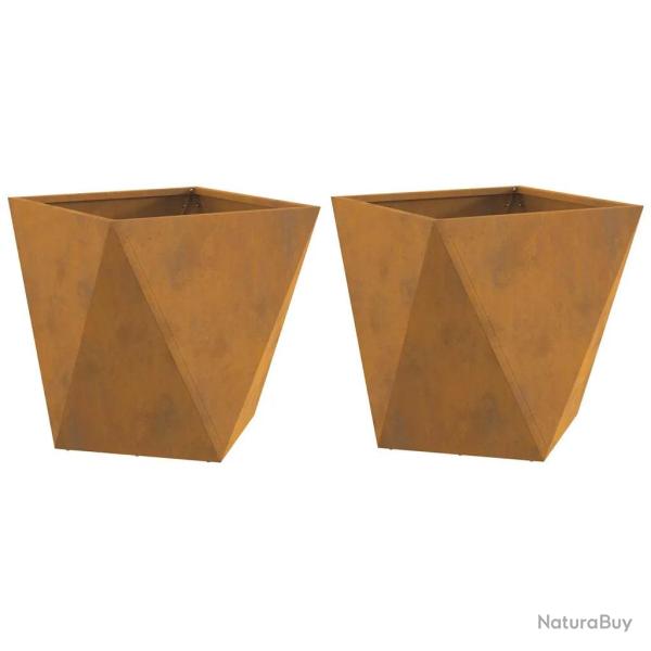 Lot de 2 jardini�res carr�es 40 x 40 x 40 cm id�al ext�rieur chic ambiance moderne en acier rouill�
