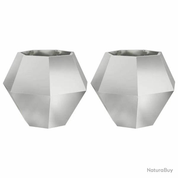 Lot de 2 jardini�res rectangulaires �l�gantes ext�rieur 75 x 75 x 60 cm en acier galvanis� argent 0