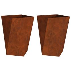 Lot de 2 jardini&egrave;res rectangulaires modernes pour ext&eacute;rieur 50 x 50 x 75 cm en acier rouill&eacute; 02_005