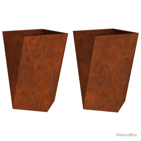Lot de 2 jardini�res rectangulaires modernes pour ext�rieur 50 x 50 x 75 cm en acier rouill� 02_005