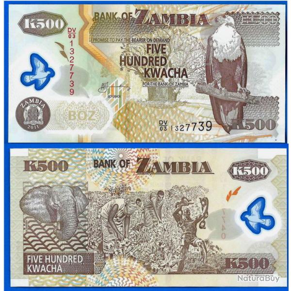 Zambie 500 Kwacha 2011 Neuf Billet Polymere Animal Aigle