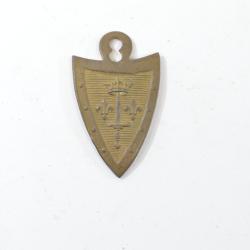Ancienne m&eacute;daille blason bouclier armoiries Jeanne d'Arc, &eacute;p&eacute;e couronne et fleurs de lys