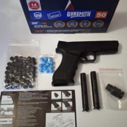 Pistolet de d&eacute;fense  Gunsmith GS-50 Noir- co2 avec 2 chargeurs 6 coups + projectiles 14 Joules