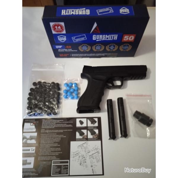 Pistolet de d�fense  Gunsmith GS-50 Noir- co2 avec 2 chargeurs 6 coups + projectiles 14 Joules