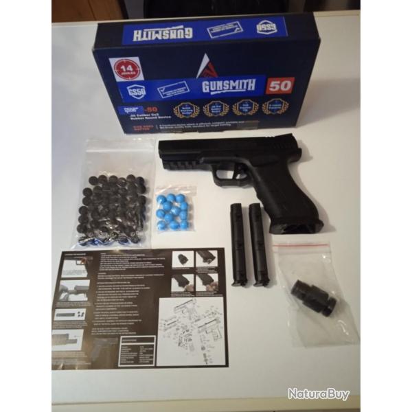 Pistolet de d�fense  GUNSMITH GS50 Noir- co2 (12g ) avec 2 chargeurs de 6 coups  14 Joules et +