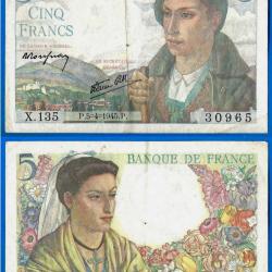 France 5 Francs 1945 Berger Billet Franc Frcs Frc Frs