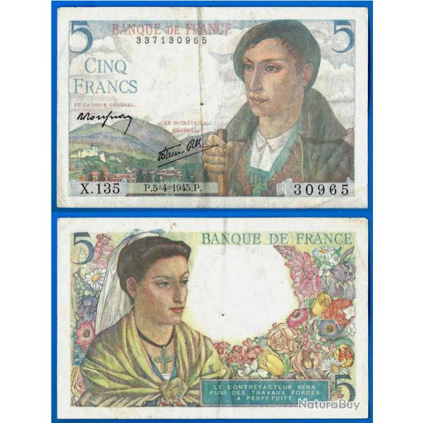 France 5 Francs 1945 Berger Billet Franc Frcs Frc Frs