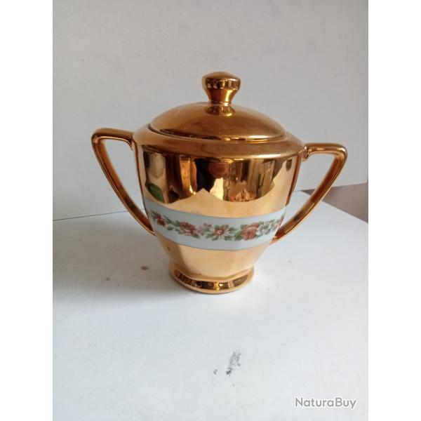 sucrier en porcelaine dor� limoges france hauteur 16 cm x 17 cm