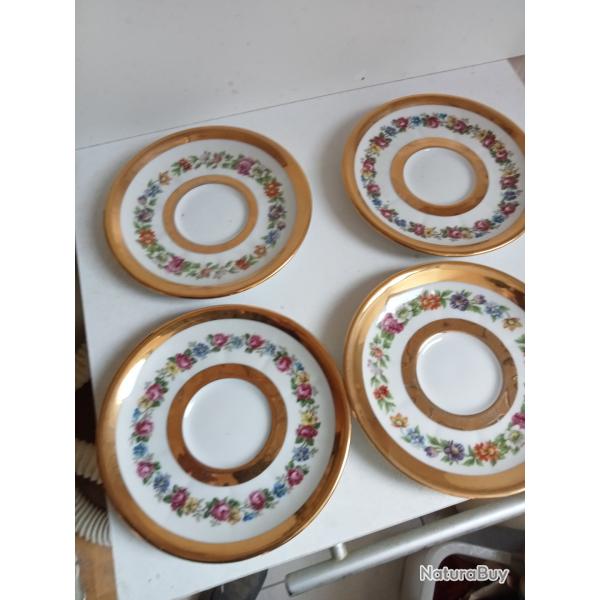 4 soucoupes en porcelaine dor� limoges france diam�tre 13,5 cm