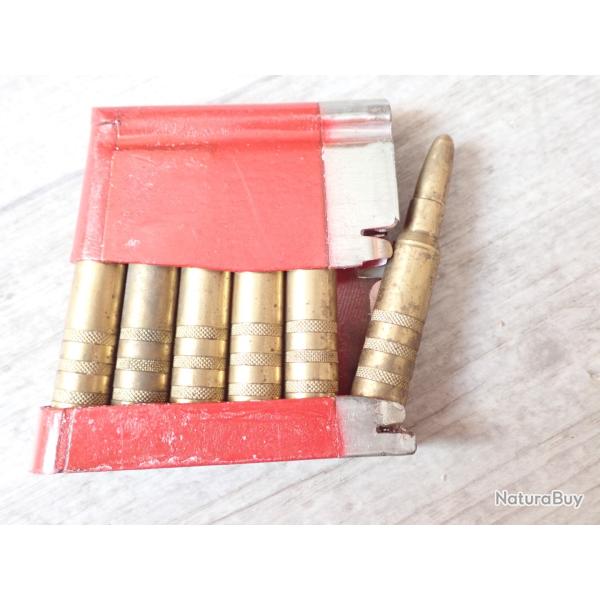 Lame chargeur de manipulation + 6 cartouches en laiton pour fusil 1889, 96/11: ogive arrondie. GP90