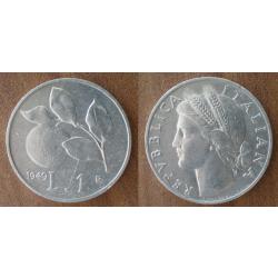 Italie 1 Lire 1949 Par Romagnoli Piece Lires Alu