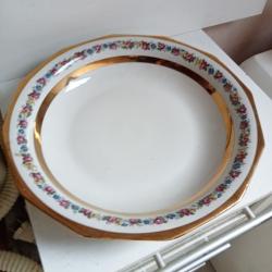 grand plat a soupe  en porcelaine d'art dor&eacute; J.R  France diam&egrave;tre 28,8 cm