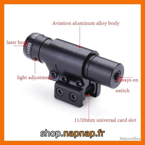 Viseur laser rouge avec collier en aluminium, compatible rail 11mm et rail picatinny 20 mm