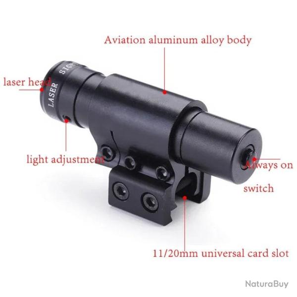 Viseur laser rouge avec collier en aluminium, compatible rail 11mm et rail picatinny 20 mm