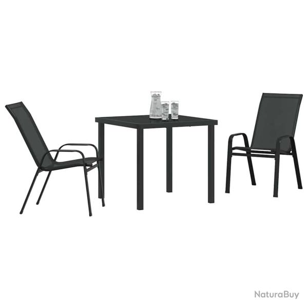 Ensemble de salle � manger de jardin 3 pi�ces en textil�ne noir et acier.