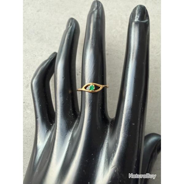 Bague en or massif 18 carats - pierre verte - taille 52