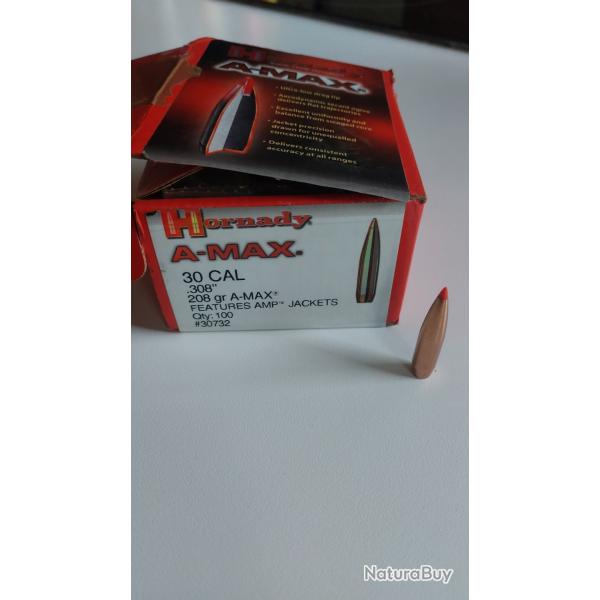 72 Ogives Hornady A-MAX 208gr .30 cal