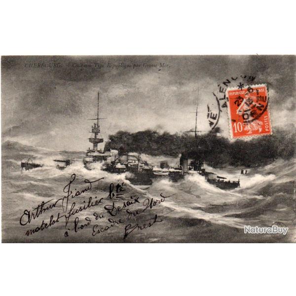 Carte postale de Cherbourg - Cuirass� Type R�publique par Grosse Mer -N�7621