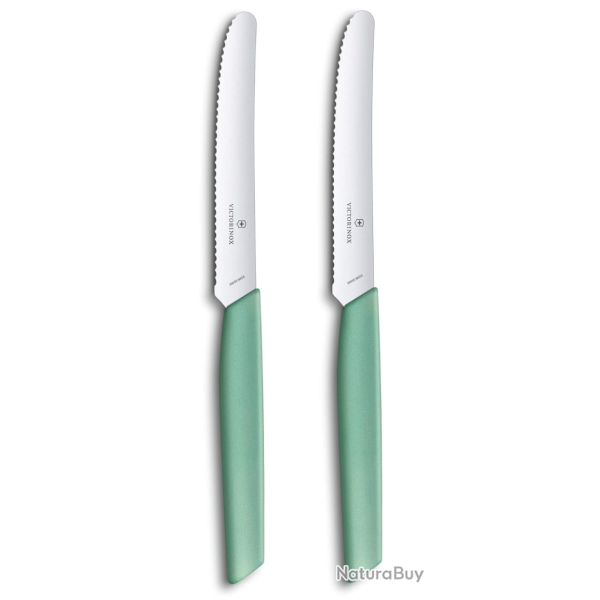 Victorinox Swiss Modern 6.9006.11W41B - Couteau � tomate  11 cm vert - lame dent�e - Vendu par 2