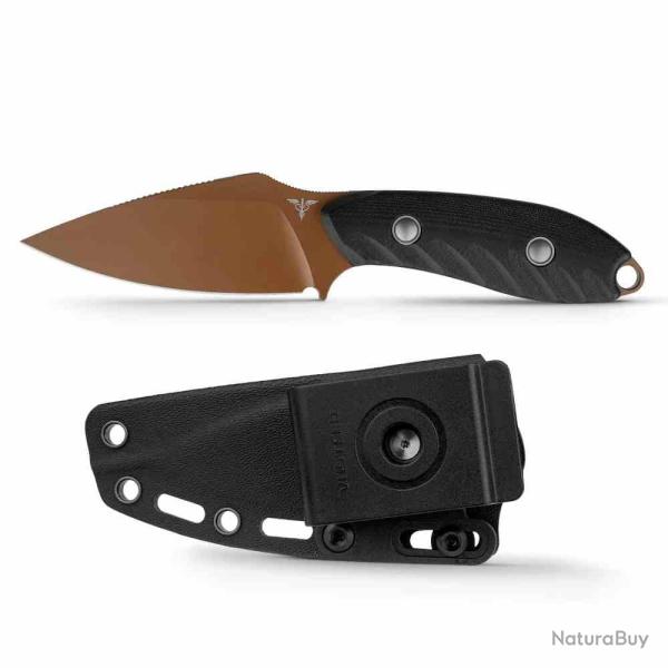 Couteau Vosteed Inferno Lame Acier 14C28N Copper Dune Manche G10 Noir Housse kydex VOSD0801