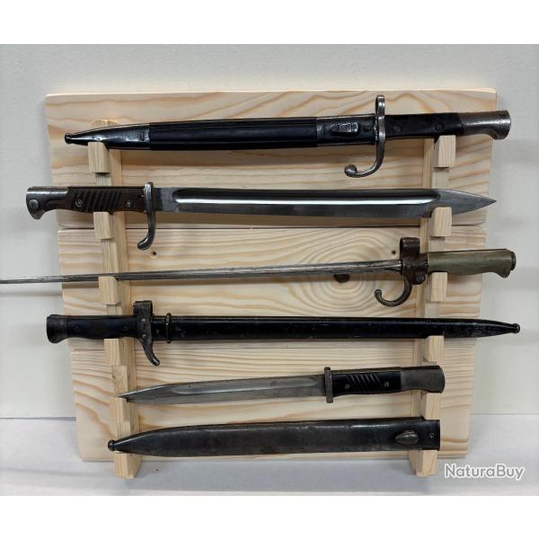 PRESENTOIR 6 BAIONNETTES MURAL EN BOIS MASSIF DE SAPIN
