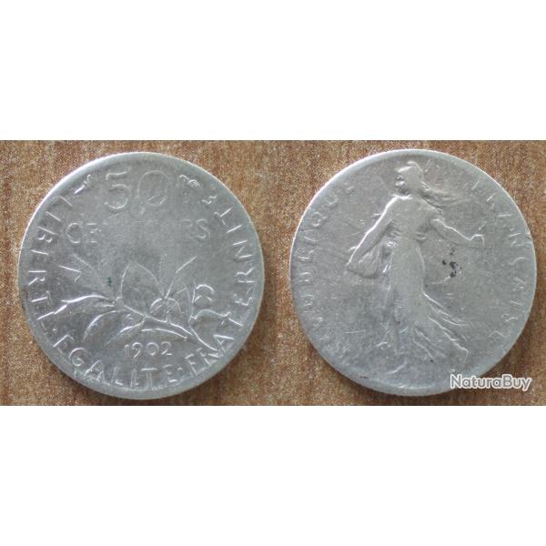France 50 Centimes 1902 Piece Argent Semeuse Centime de Francs
