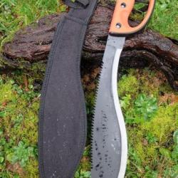 Machette Couteau Kukkri Bushcraft Parang Machete Lame Acier 3Cr13 Manche ABS Orange Etui Nylon 001