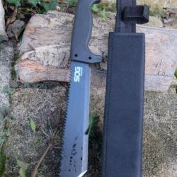 Couteau Bowie Machette SOG Lame Tanto Black Acier 3Cr13 Manche ABS Brise Noix De Coco Etui Nylon00