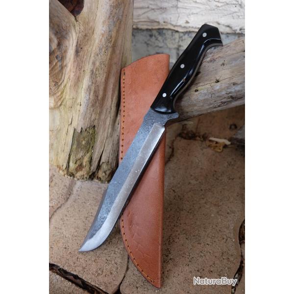 Couteau de Gaucho Argentin Bowie Lame Acier Carbone 1075 Etui Cuir Manche R�sine Fabric Artisanale