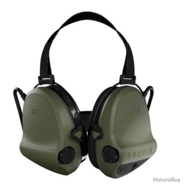 Casque anti-bruit Supr�me X2 vert olive avec serre-nuque tissu noir et anneaux d'hygi�ne en gel