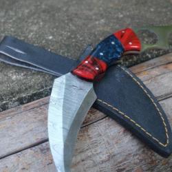 Couteau Karambit Lame Damas Acier 256 Couches Manche R&eacute;sine Black&Red Etui Nylon Fabr Artisanale