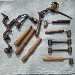 Lot mat&eacute;riel de rechargement XIX &Egrave;ME chasse dosette laiton poudre