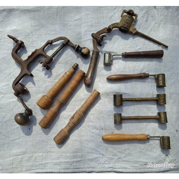 Lot mat�riel de rechargement XIX �ME chasse dosette laiton poudre