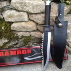 Poignard Rambo II First Blood Kit de Survie Acier Inox Manche Paracorde Etui Cuir NON NUMEROT&eacute; 01