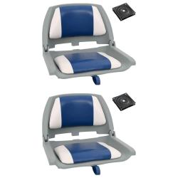 Ensemble de si&egrave;ges de bateau pliables 4 pcs oreiller bleu blanc